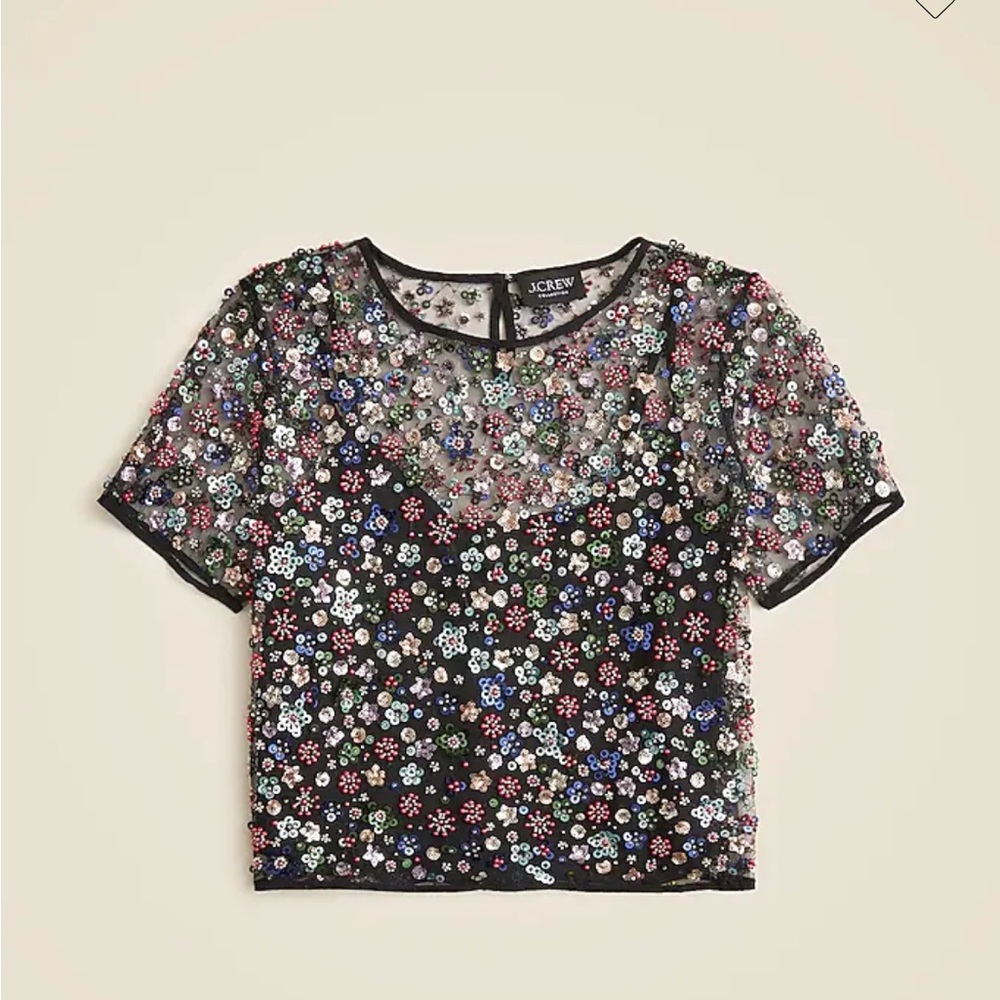 J. Crew Floral Embellished Black Top